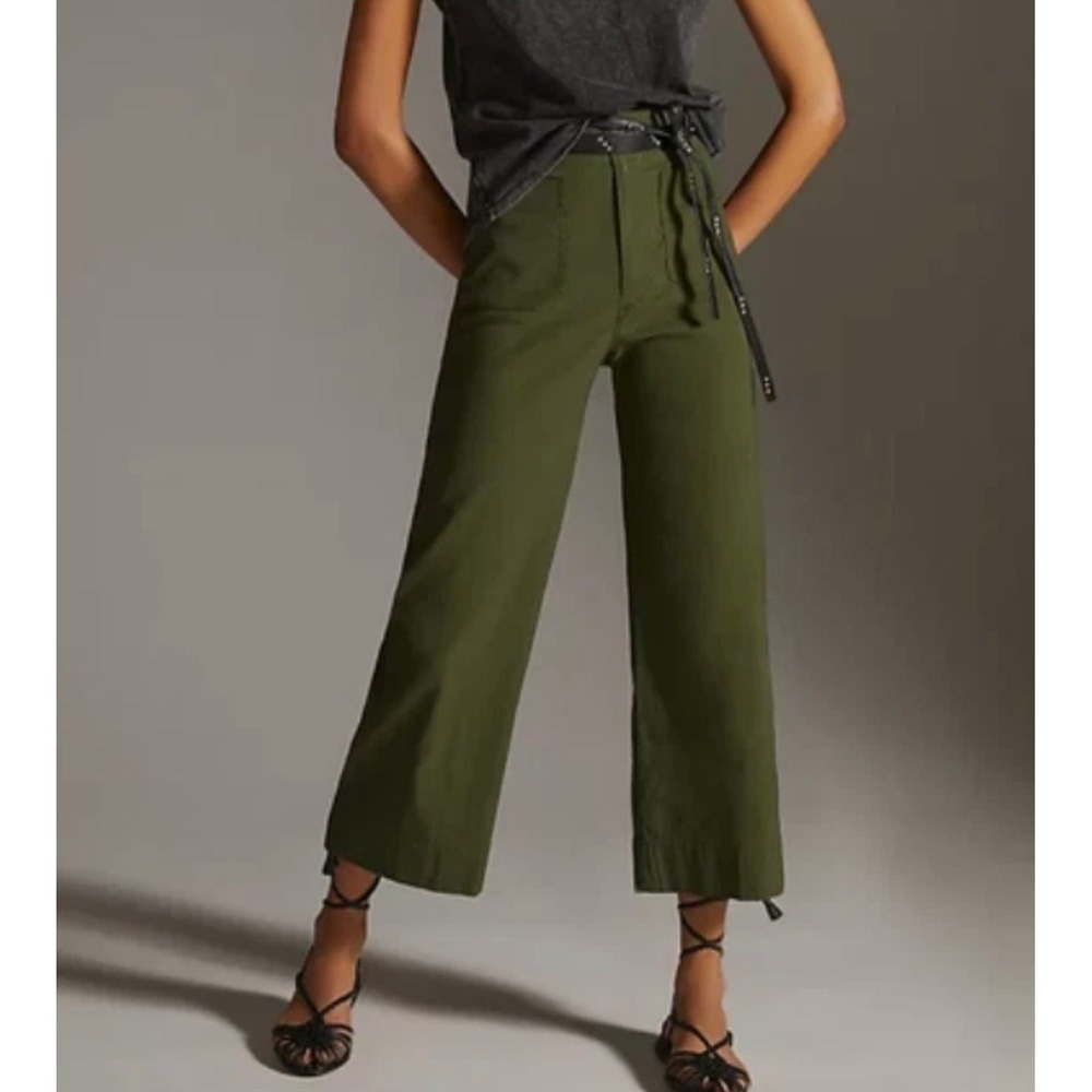 Maeve Anthropologie The Colette Cropped Wide Leg Pants Olive Green 27